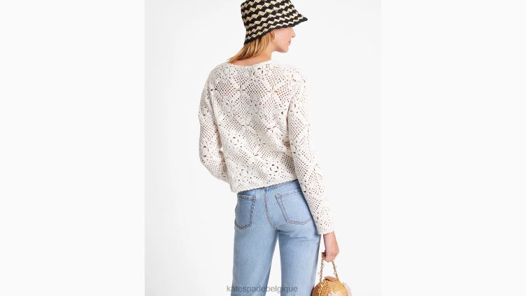 cardigan à col rond en crochet Kate Spade femmes vêtements D8288709 crème française