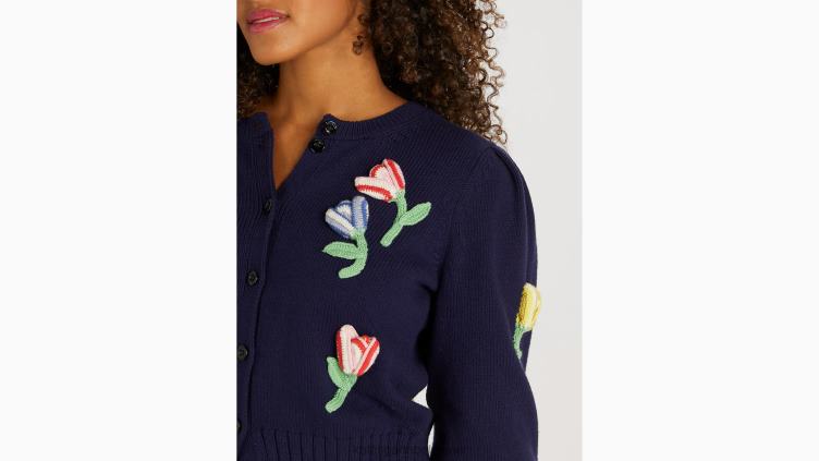cardigan à fleurs au crochet Kate Spade femmes vêtements D8288768 blazer bleu