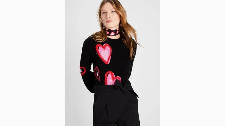 pull coeurs superposés Kate Spade femmes vêtements D8288889 noir multicolore