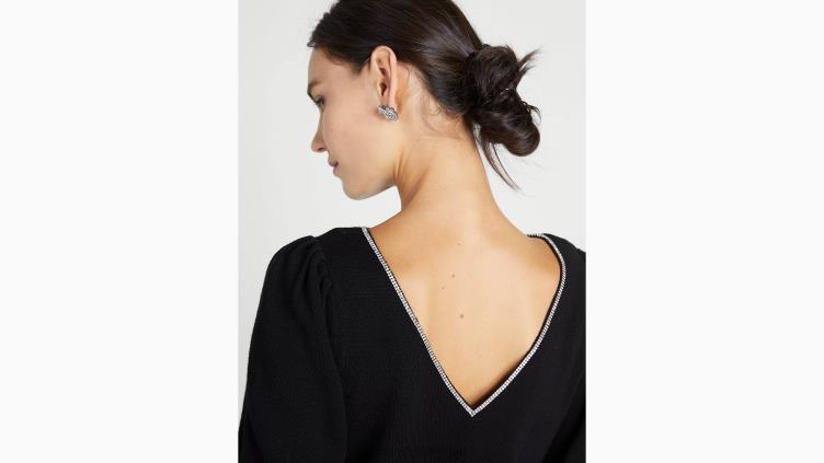 pull à col bateau bordé de strass Kate Spade femmes vêtements D8288859 noir
