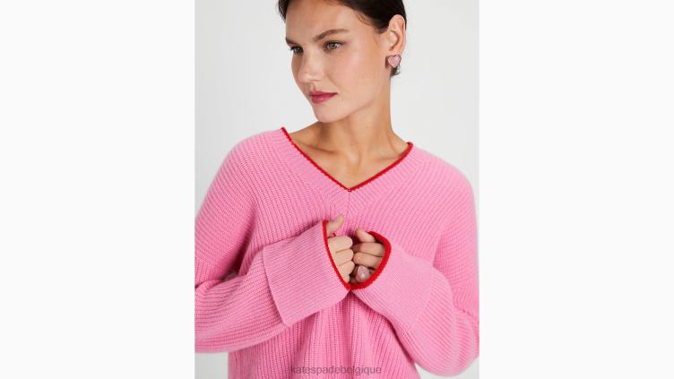 pull en cachemire à liserés Kate Spade femmes vêtements D8288904 soda au pamplemousse/écarlate flambé