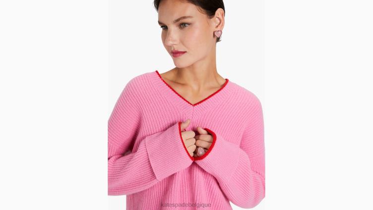 pull en cachemire à liserés Kate Spade femmes vêtements D8288904 soda au pamplemousse/écarlate flambé