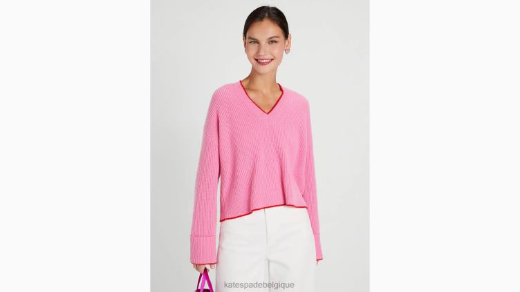 pull en cachemire à liserés Kate Spade femmes vêtements D8288904 soda au pamplemousse/écarlate flambé