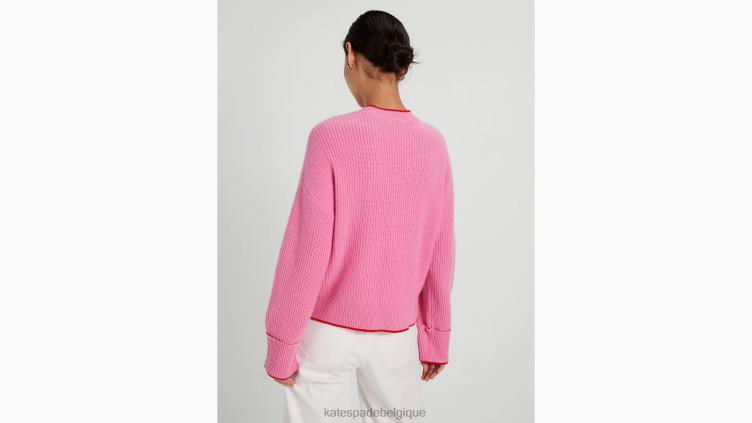pull en cachemire à liserés Kate Spade femmes vêtements D8288904 soda au pamplemousse/écarlate flambé