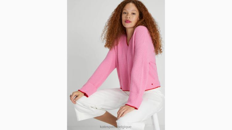 pull en cachemire à liserés Kate Spade femmes vêtements D8288904 soda au pamplemousse/écarlate flambé