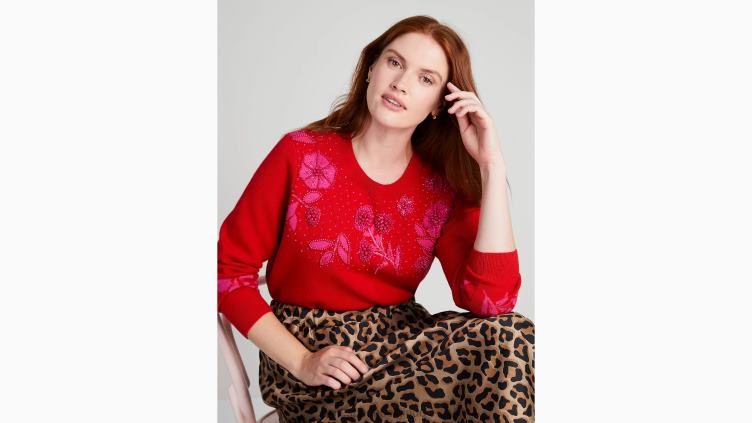 pull à fleurs ornementées Kate Spade femmes vêtements D8288966 moteur rouge