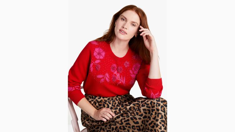 pull à fleurs ornementées Kate Spade femmes vêtements D8288966 moteur rouge