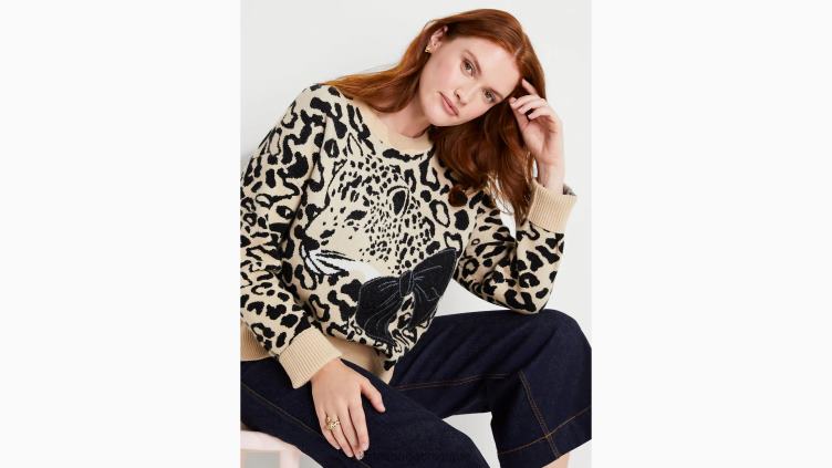 pull à nœud léopard Kate Spade femmes vêtements D8288939 noix de cajou grillées