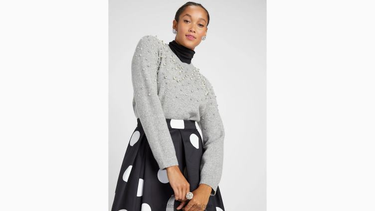 pull orné de perles et de strass Kate Spade femmes vêtements D8288910 gris mélangé