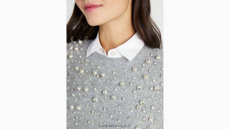 pull orné de perles et de strass Kate Spade femmes vêtements D8288910 gris mélangé