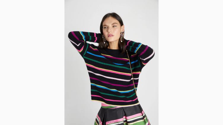 pull à rayures de fête Kate Spade femmes vêtements D8288888 noir multicolore