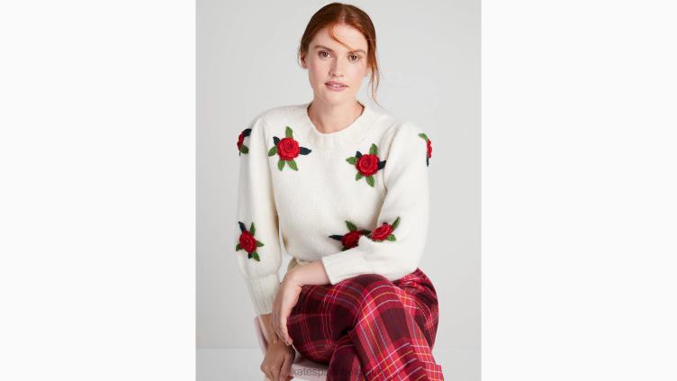 pull roses au crochet Kate Spade femmes vêtements D8288951 crème
