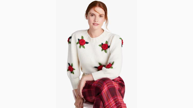pull roses au crochet Kate Spade femmes vêtements D8288951 crème