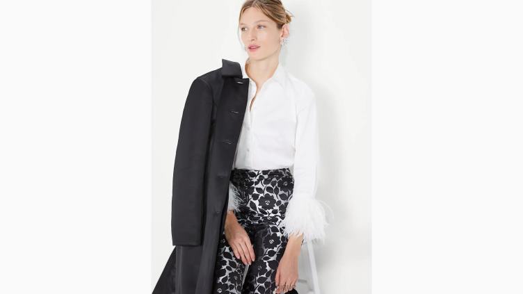 chemise en popeline à bordure en plumes Kate Spade femmes vêtements D8288915 blanc frais