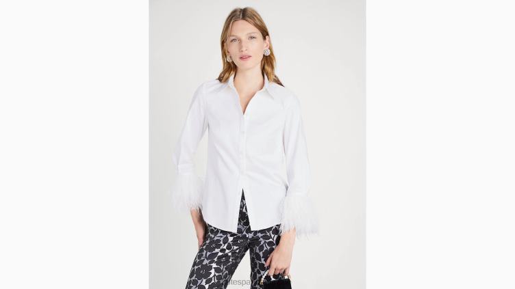 chemise en popeline à bordure en plumes Kate Spade femmes vêtements D8288915 blanc frais