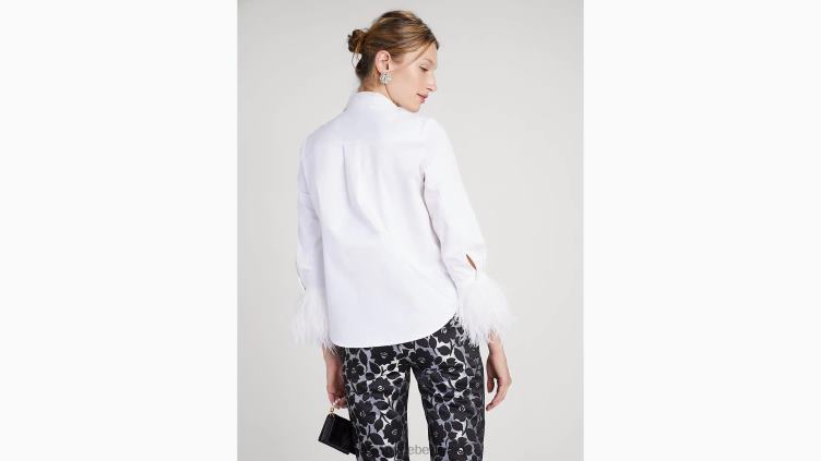 chemise en popeline à bordure en plumes Kate Spade femmes vêtements D8288915 blanc frais