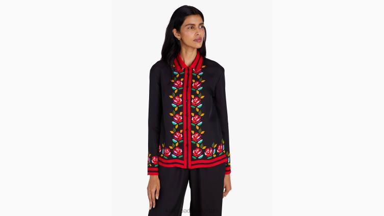 chemise en soie mélangée à bordure rose Kate Spade femmes vêtements D8288957 noir