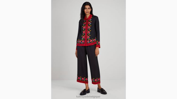 chemise en soie mélangée à bordure rose Kate Spade femmes vêtements D8288957 noir