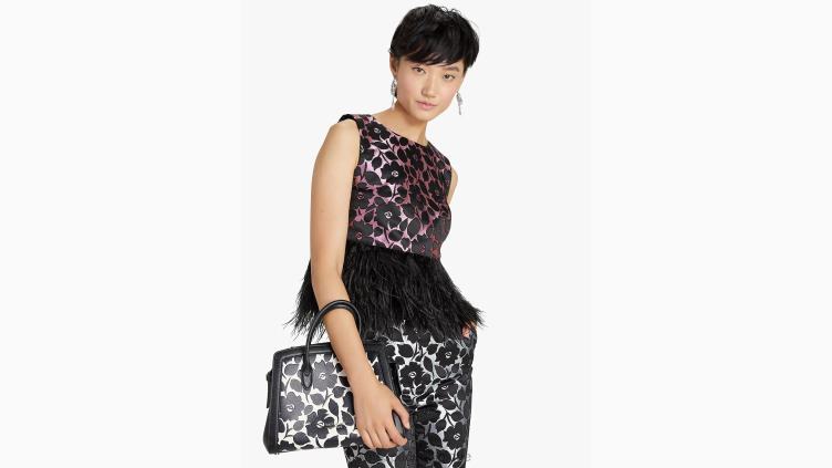 dessus en brocart à bordure en plumes de jardin rose Kate Spade femmes vêtements D8288879 nuage rose