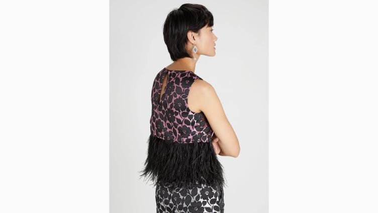 dessus en brocart à bordure en plumes de jardin rose Kate Spade femmes vêtements D8288879 nuage rose