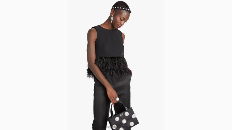 haut en crêpe à bordure en plumes Kate Spade femmes vêtements D8288865 noir