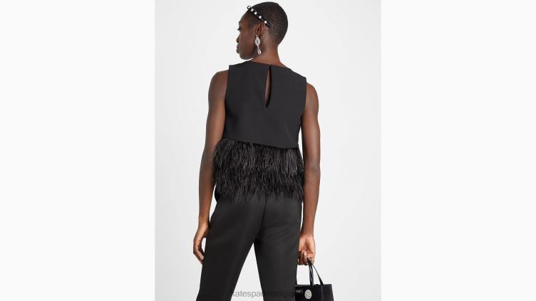 haut en crêpe à bordure en plumes Kate Spade femmes vêtements D8288865 noir