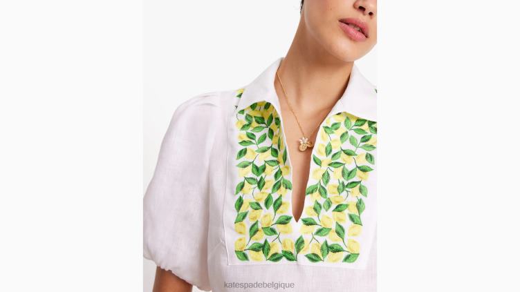 haut à manches bouffantes et citrons brodés Kate Spade femmes vêtements D8288716 blanc frais