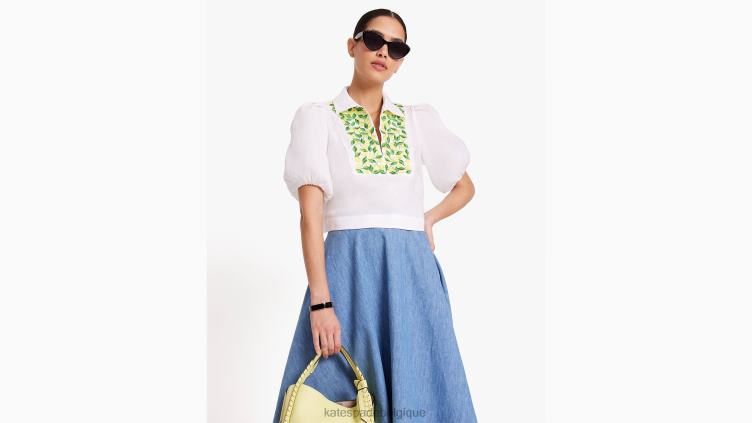 haut à manches bouffantes et citrons brodés Kate Spade femmes vêtements D8288716 blanc frais