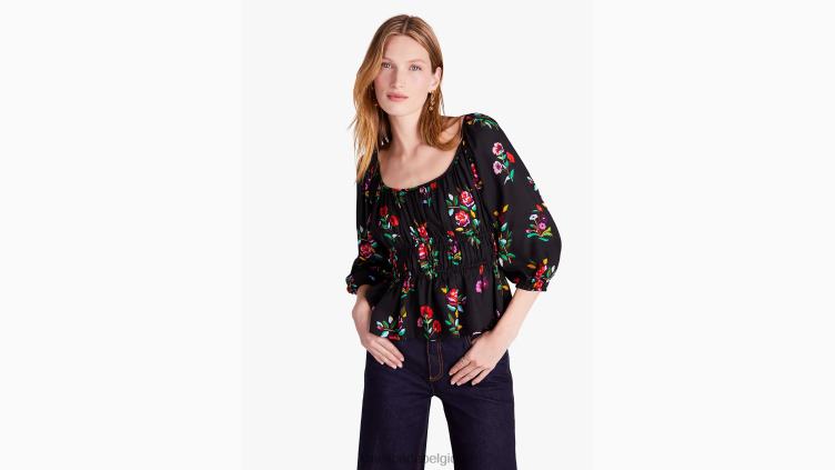 haut riviera à fleurs d'automne à manches longues Kate Spade femmes vêtements D8288965 noir
