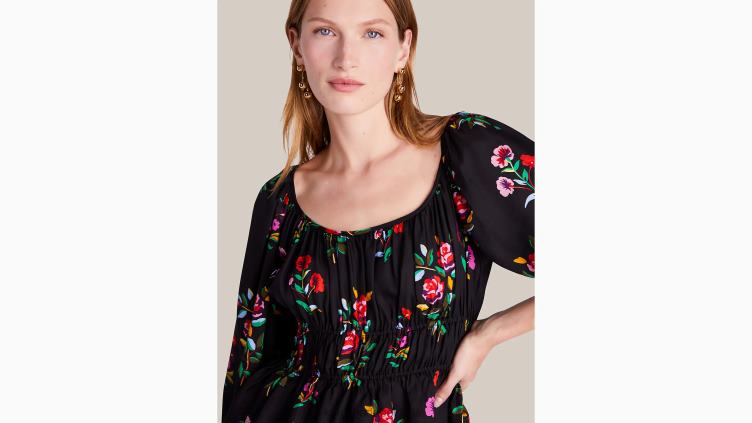 haut riviera à fleurs d'automne à manches longues Kate Spade femmes vêtements D8288965 noir
