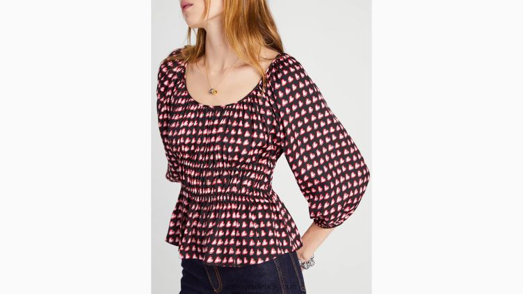 haut riviera à manches longues et cœurs fantaisie Kate Spade femmes vêtements D8288890 noir multicolore