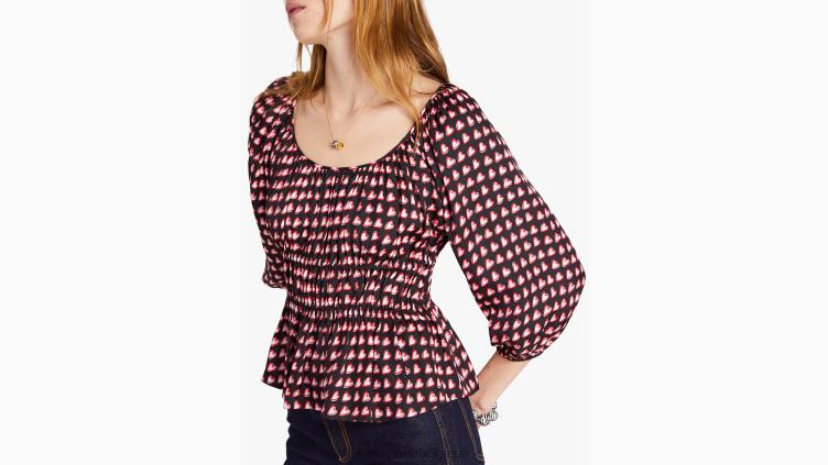 haut riviera à manches longues et cœurs fantaisie Kate Spade femmes vêtements D8288890 noir multicolore