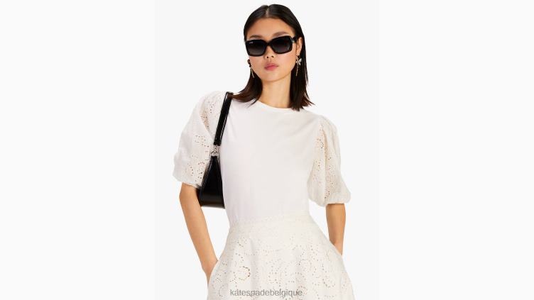 t-shirt à broderies florales Kate Spade femmes vêtements D8288753 blanc frais