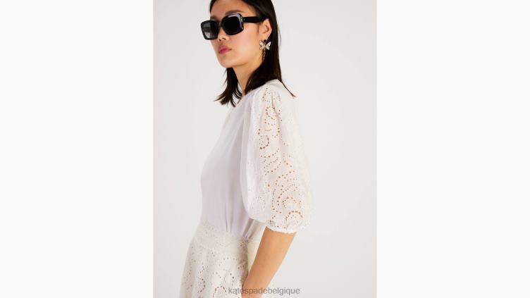 t-shirt à broderies florales Kate Spade femmes vêtements D8288753 blanc frais