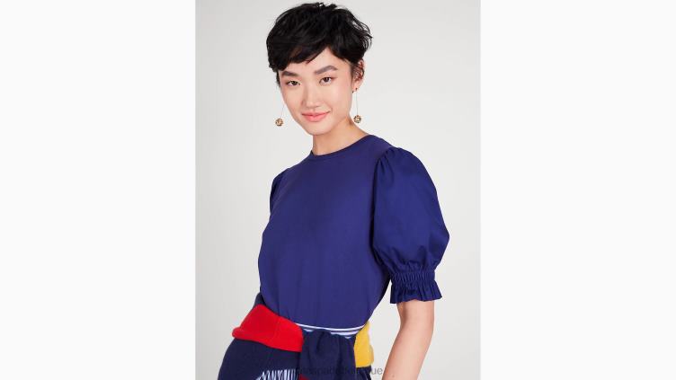 t-shirt à manches bouffantes en popeline Kate Spade femmes vêtements D8288900 marine française