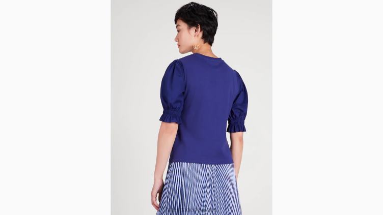 t-shirt à manches bouffantes en popeline Kate Spade femmes vêtements D8288900 marine française