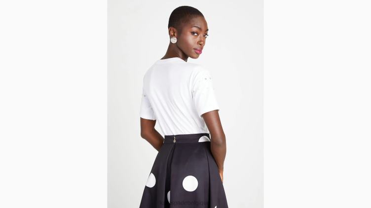 t-shirt orné de perles et de strass Kate Spade femmes vêtements D8288776 blanc frais