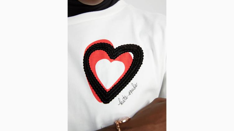 t-shirt à ornements et cœurs superposés Kate Spade femmes vêtements D8288894 blanc frais