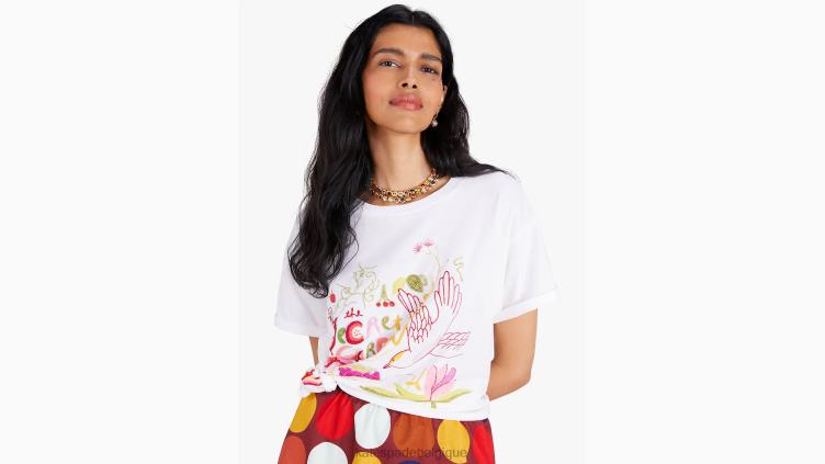 t-shirt à ornements et jardin secret Kate Spade femmes vêtements D8288938 blanc frais