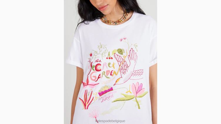 t-shirt à ornements et jardin secret Kate Spade femmes vêtements D8288938 blanc frais