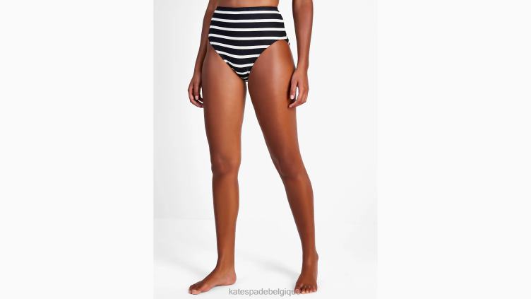 bas de bikini taille haute à rayures bretonnes Kate Spade femmes vêtements D8288794 noir