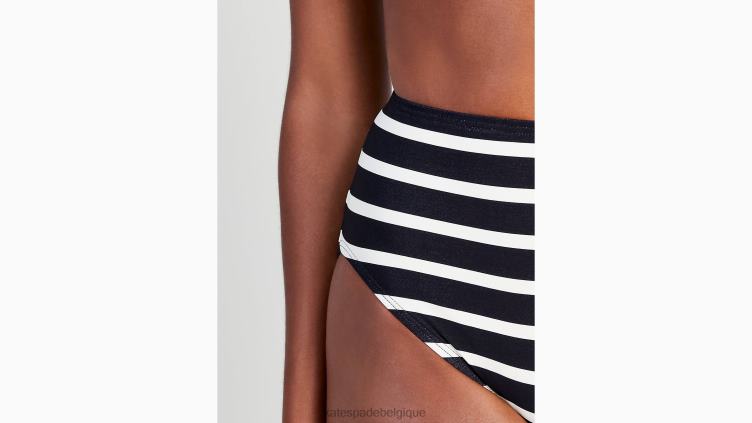 bas de bikini taille haute à rayures bretonnes Kate Spade femmes vêtements D8288794 noir