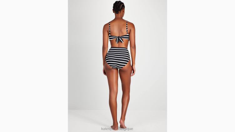 bas de bikini taille haute à rayures bretonnes Kate Spade femmes vêtements D8288794 noir