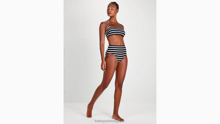 bas de bikini taille haute à rayures bretonnes Kate Spade femmes vêtements D8288794 noir