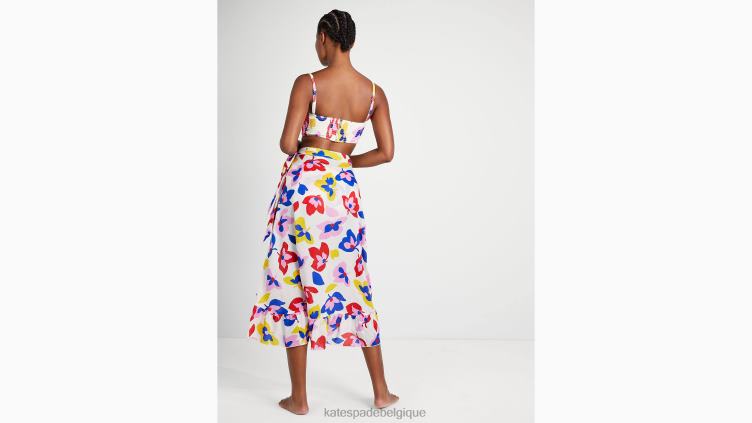 paréo d'été à volants et fleurs Kate Spade femmes vêtements D8288868 pâle naturel