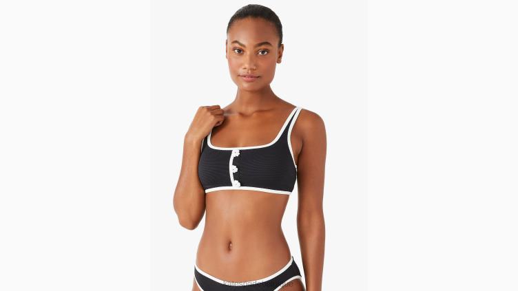 haut de bikini à encolure carrée en piqué contrastant Kate Spade femmes vêtements D8288945 noir